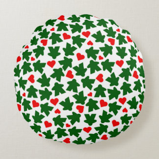 Green Meeple with Red Heart Round Pillow