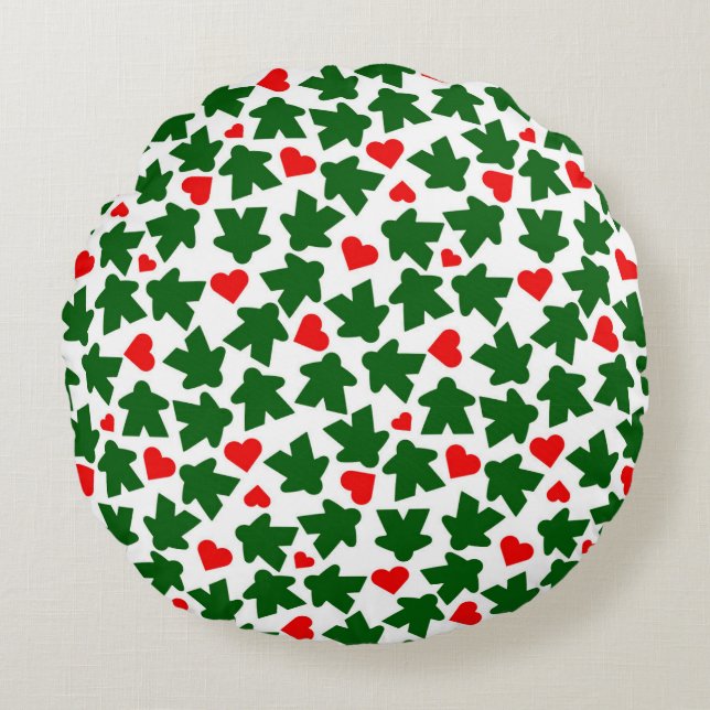Green Meeple with Red Heart Round Pillow (Front)