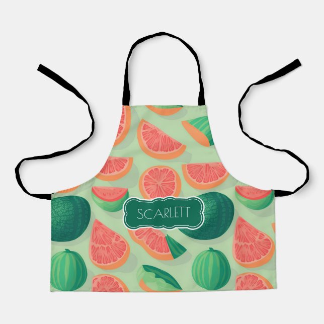 Green Melon Watercolor Personalized Pattern Apron (Front)