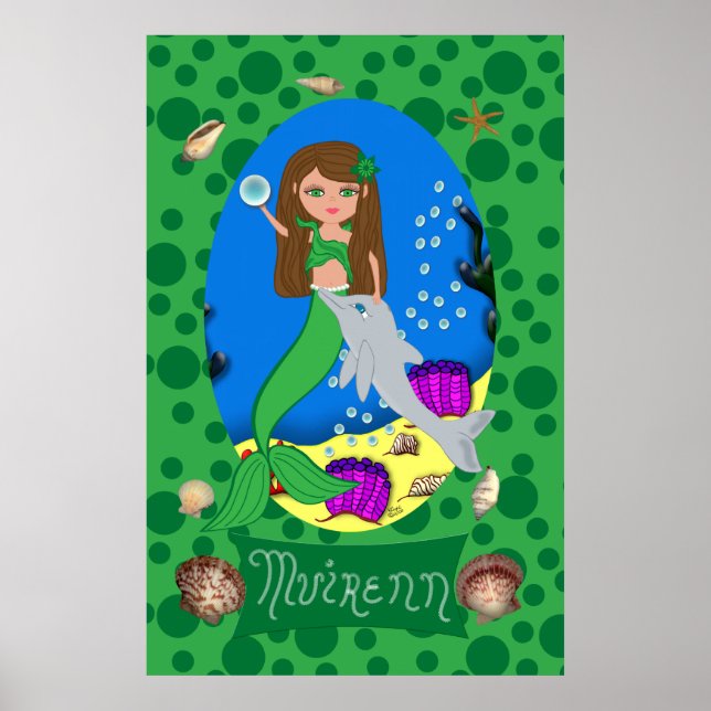 Green Mermaid and Dolphin Print (Front)