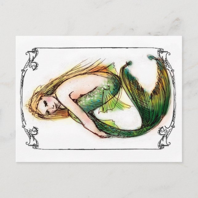 Green Mermaid Postcard (Front)