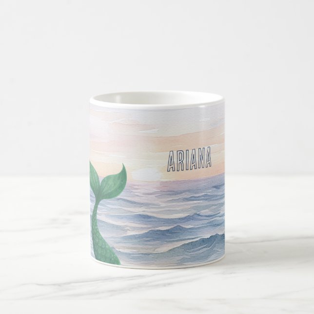 Green Mermaid Tail Ocean Sunset Coffee Mug (Center)
