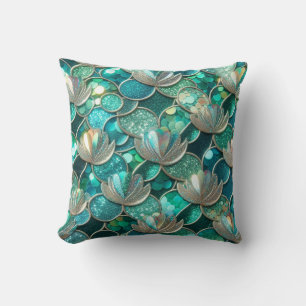 Green Mermaid Tail Scales Print Throw Pillow
