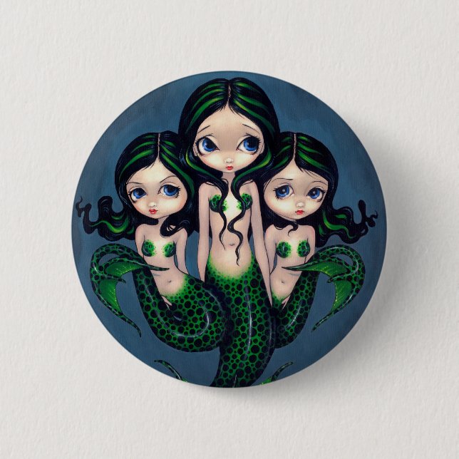 "Green Mermaid Triplets" Button (Front)