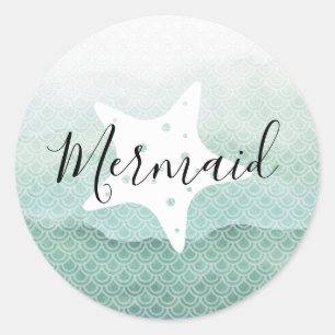 Green Mermaid with Starfish Birthday Stickers