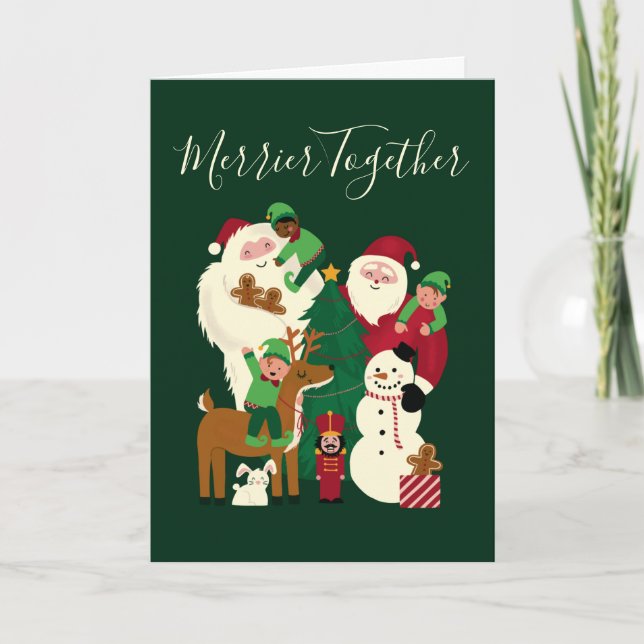 Green Merrier Together Santa and Friends Card (Front)