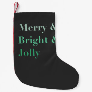 Green Merry & Bright & Jolly Typography Men’s Small Christmas Stocking