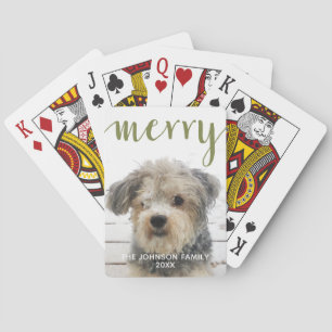 Green Merry Calligraphy vertical Photo white type Playing Cards