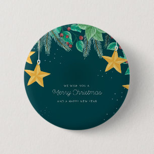 Green Merry Christmas and a Happy New Year Banner 2 Inch Round Button