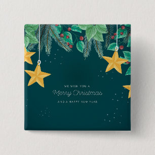 Green Merry Christmas and a Happy New Year Banner 2 Inch Square Button
