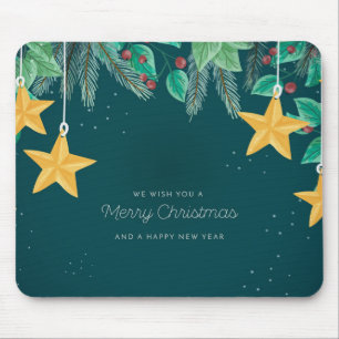 Green Merry Christmas and a Happy New Year Banner Mouse Pad