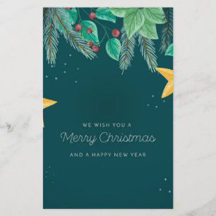 Green Merry Christmas and a Happy New Year Banner Stationery