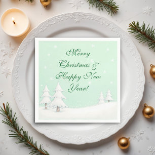 Green Merry Christmas and Snowy Pines Napkin
