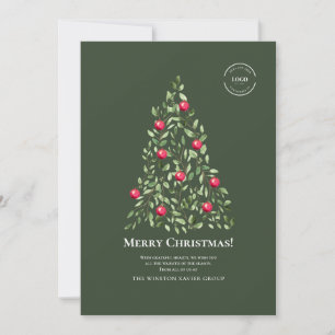 Green Merry Christmas and Watercolor Tree logo  Holiday Card