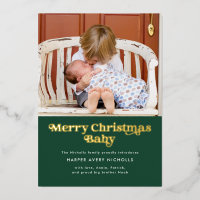 Green Merry Christmas Baby Foil Birth Announcement