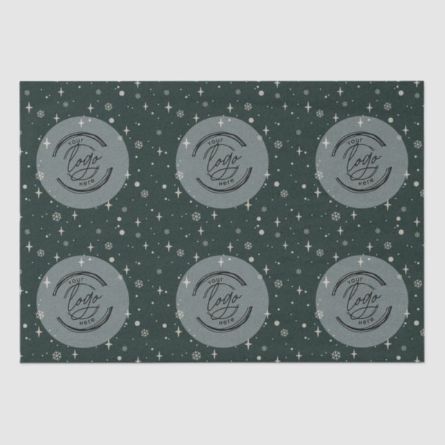 Green Merry Christmas Business Logo Snowflake Tissue Paper (Front)