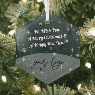 Green Merry Christmas Business Logo vintage decor Glass Ornament