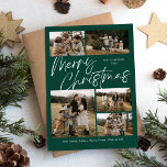 Green Merry Christmas Calligraphy Script 5 Photo Holiday Card<br><div class="desc">Green Merry Christmas Calligraphy Script 5 Photo Holiday Card features modern calligrapy script on the front,  along with three photos,  and a festive Christmas plaid on the back.</div>