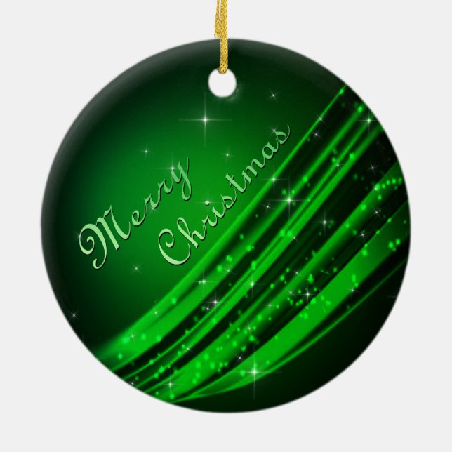 Green Merry Christmas Ceramic Ornament (Back)