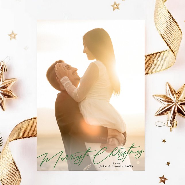 Green Merry Christmas Elegant Splendour Photo Holiday Card (Creator Uploaded)