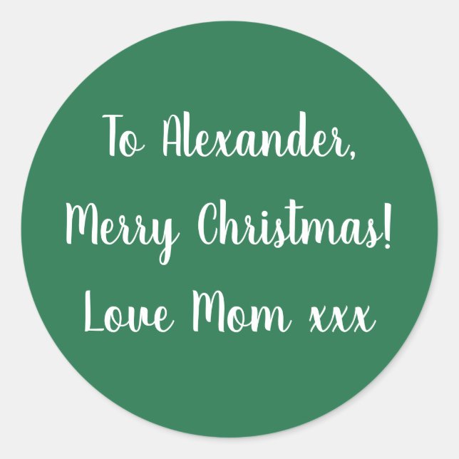 Green Merry Christmas from Mom gift tag sticker (Front)