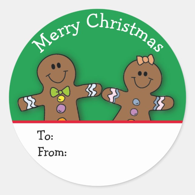 Green Merry Christmas Gingerbread Man Custom  Classic Round Sticker (Front)