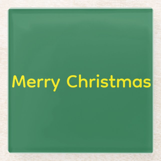 Green Merry Christmas Glass Coaster (Front)