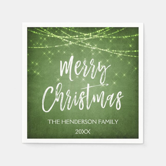 Green Merry Christmas Holiday Party  String Lights Napkin (Front)