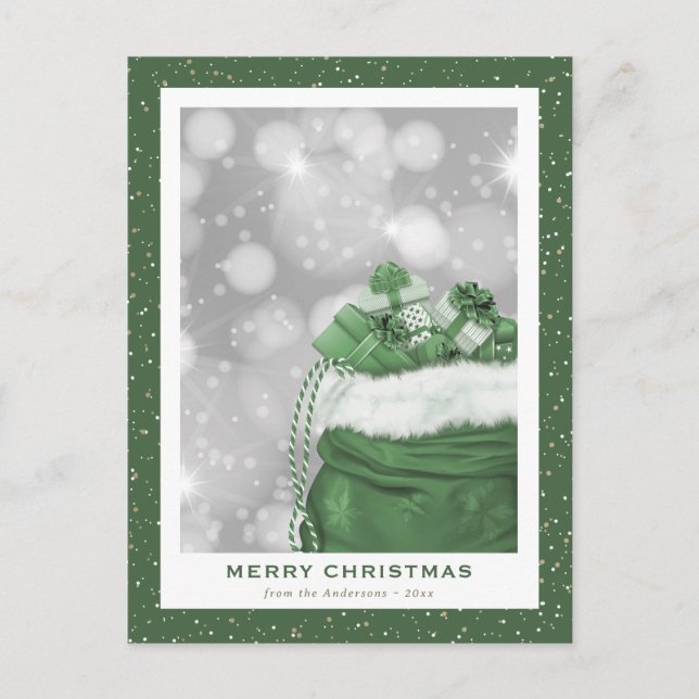 Green Merry Christmas Modern Sparkly Holiday Postcard (Front)