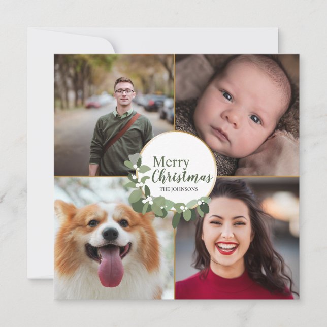 Green Merry Christmas Modern Wreath Photo Holiday (Front)