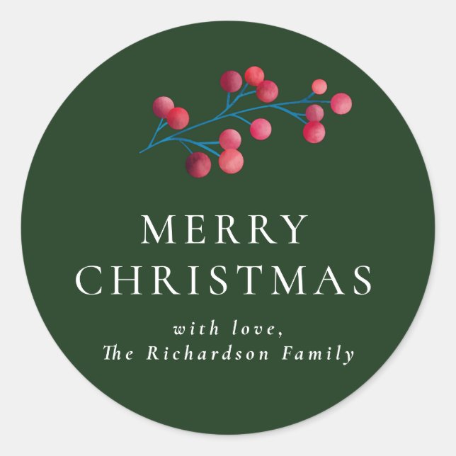 Green Merry Christmas Personalised Family  Classic Round Sticker (Front)