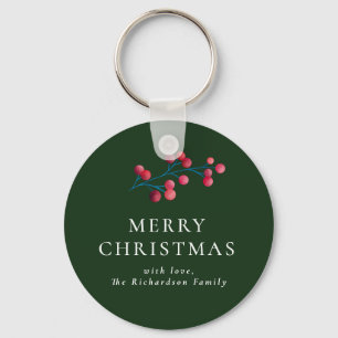 Green Merry Christmas Personalised Family Keychain