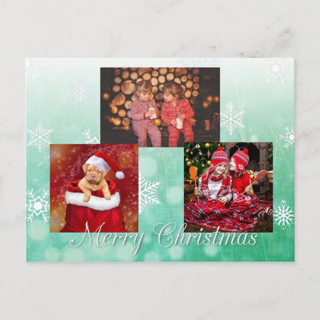 Green Merry Christmas Personalized Photo Postcard (Front)