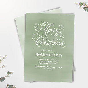 Green Merry Christmas Script Party  Invitation