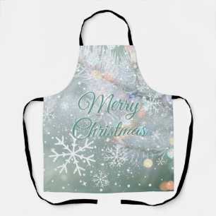 Green Merry Christmas Snowflakes  Apron