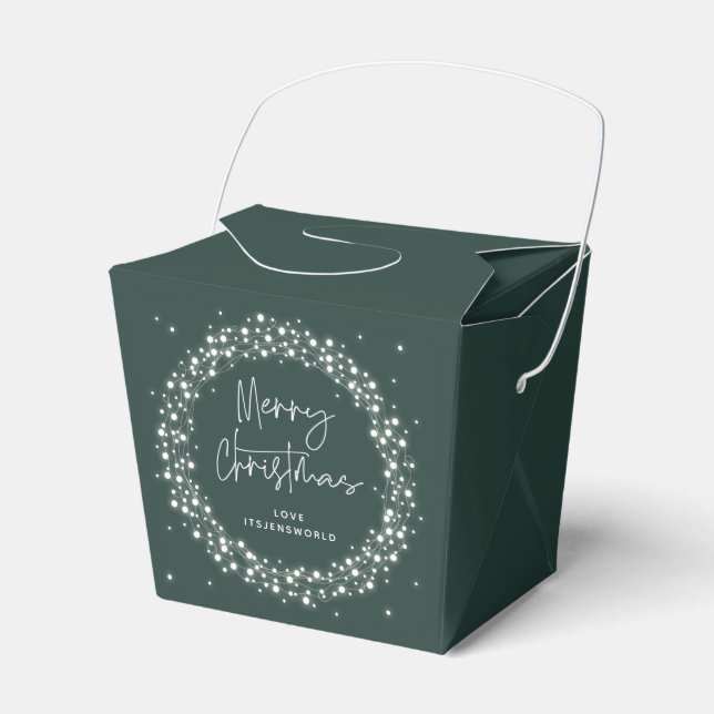 Green Merry Christmas Sparkling Lights Favor Box (Front Side)
