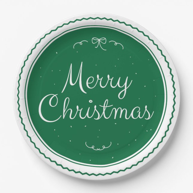 Green Merry Christmas Stamp Paper Plates (Front)