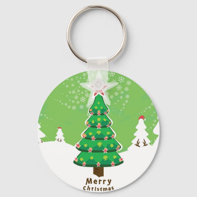 Green Merry Christmas Tree Keychain (Front)