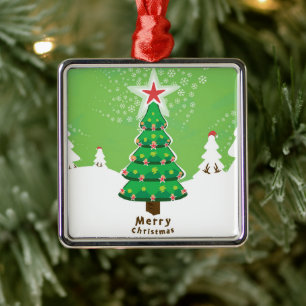 Green Merry Christmas Tree Metal Ornament
