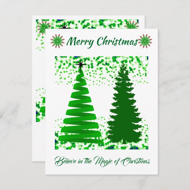 Green Merry Christmas Trees Holiday Card (Front/Back)