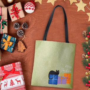 Green Merry Cute Christmas Gifts for Cat Owner Tote Bag