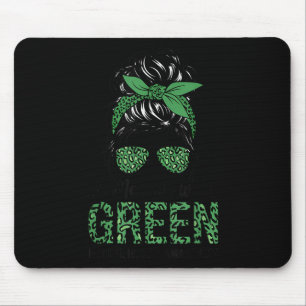 Green Messy Bun In May We Wear Green Mental Health Mouse Pad