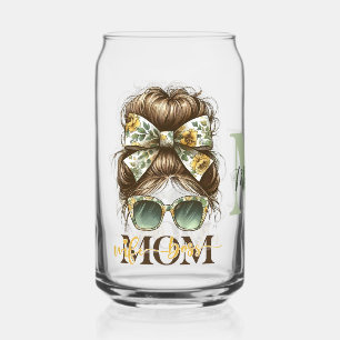 Green Messy Bun Mom Wife Boss Can Glass