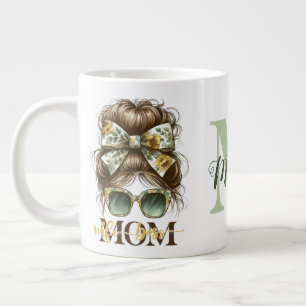 Green Messy Bun Mom Wife Boss Large Coffee Mug