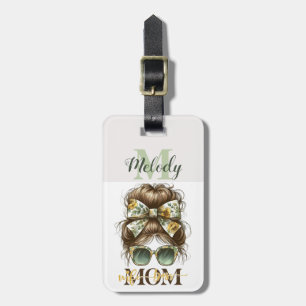 Green Messy Bun Mom Wife Boss Luggage Tag