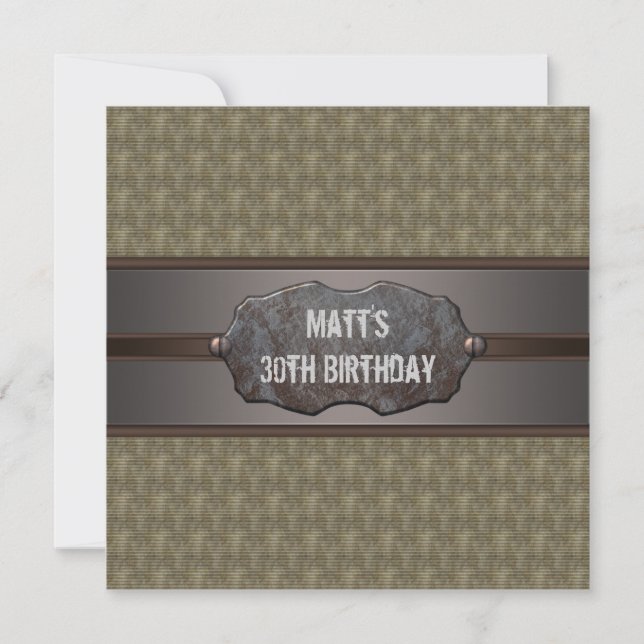Green Metal Mans 30th Birthday Party Invitation (Front)
