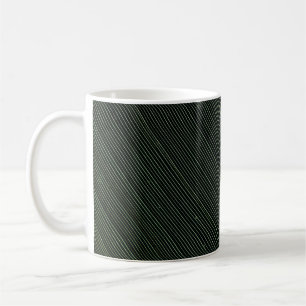 Green metal rod on black and white pinstripe texti coffee mug