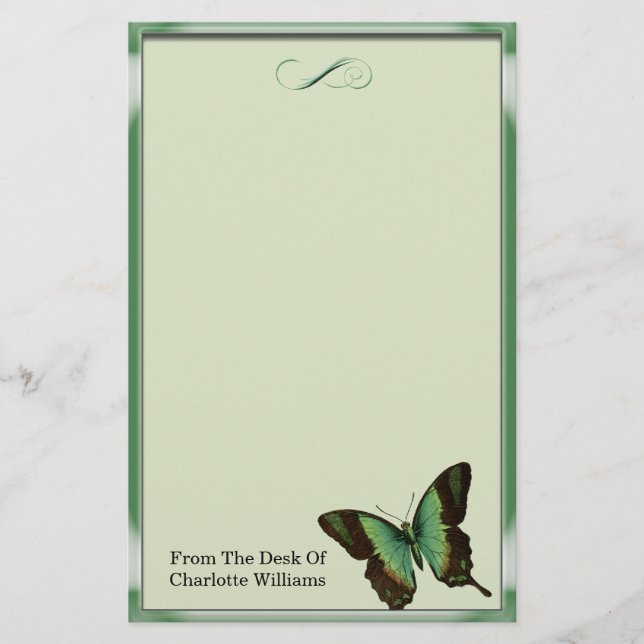 Green Metallic Butterfly Stationery (Front)