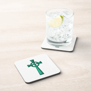 Green Metallic Celtic Cross Coaster