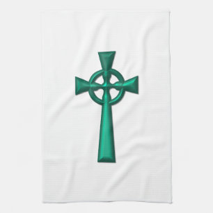 Green Metallic Celtic Cross Kitchen Towel